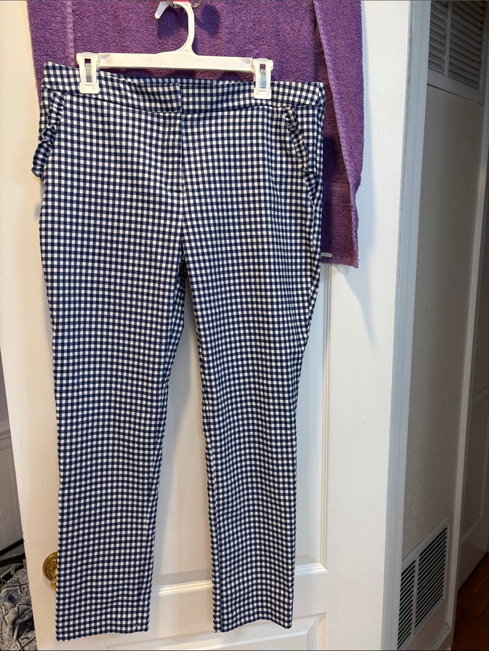 Cynthia Rowley Navy & White Gingham Chinos